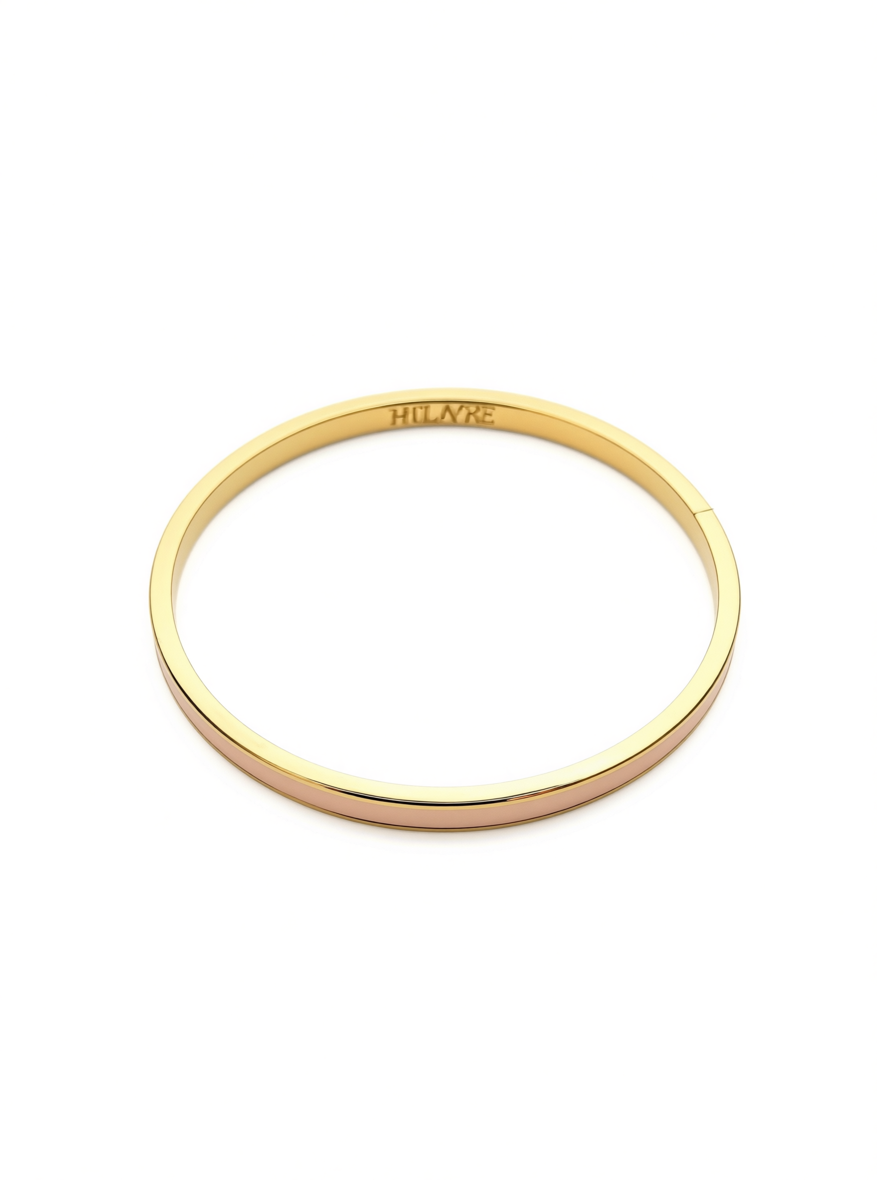 Layer bangle in 18k yellow gold with dusty pink enamel on a white background.